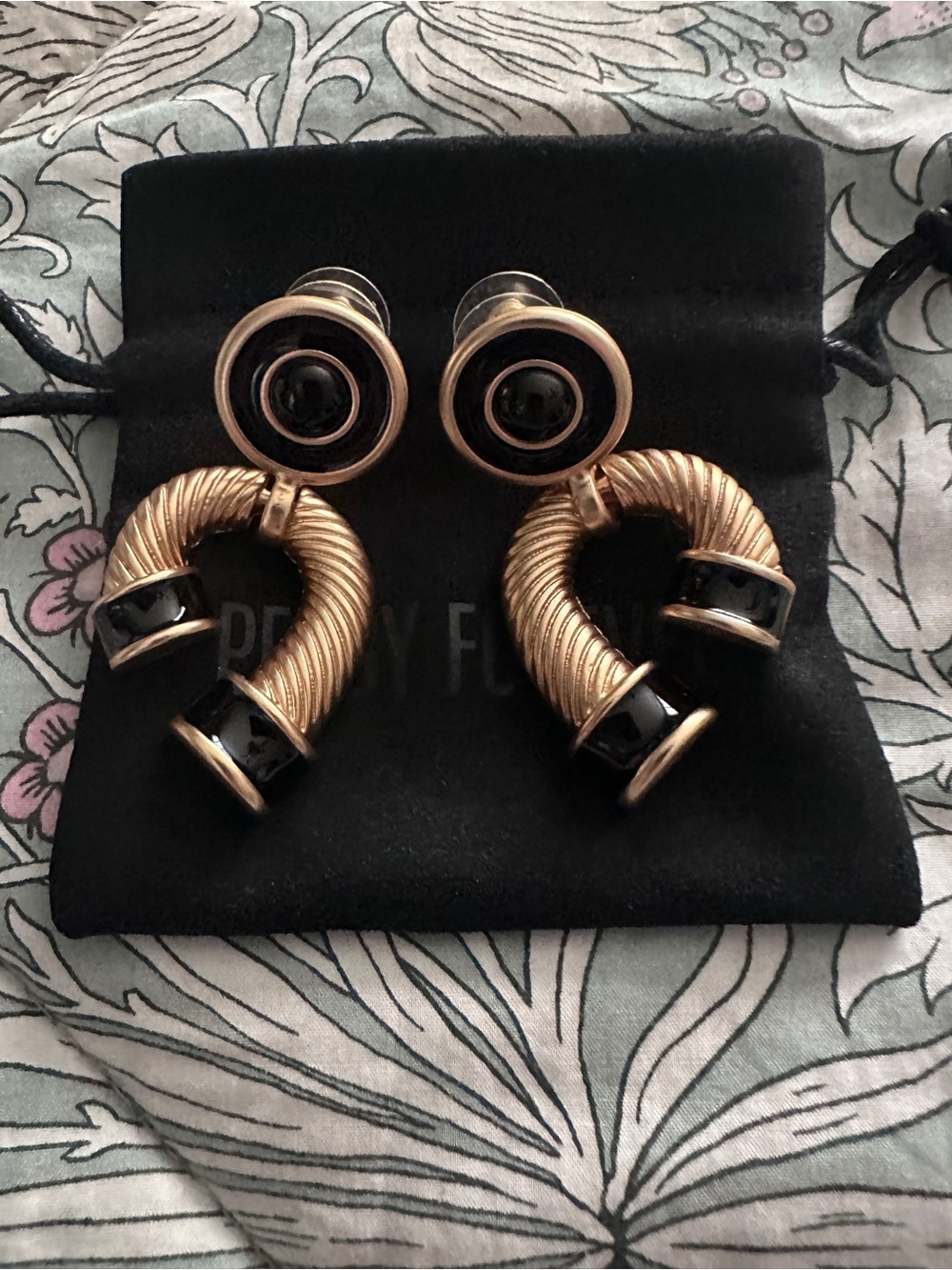 Twisted Gold-Tone Hoop Earrings with Black Enamel Accents